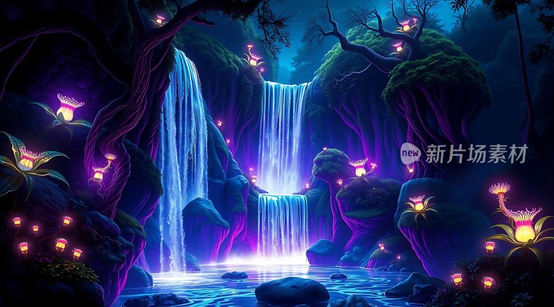 神秘瀑布夜光森林