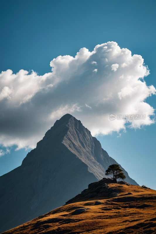 山上一棵孤树一座高山清风景图片