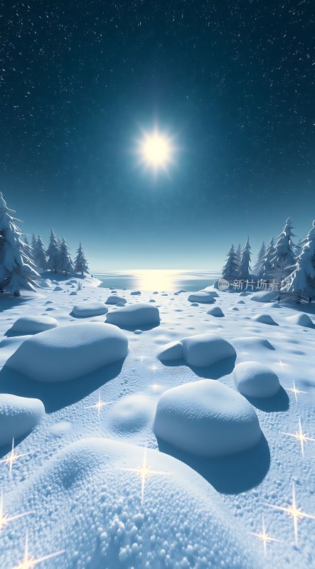 雪夜星空下的静谧雪原