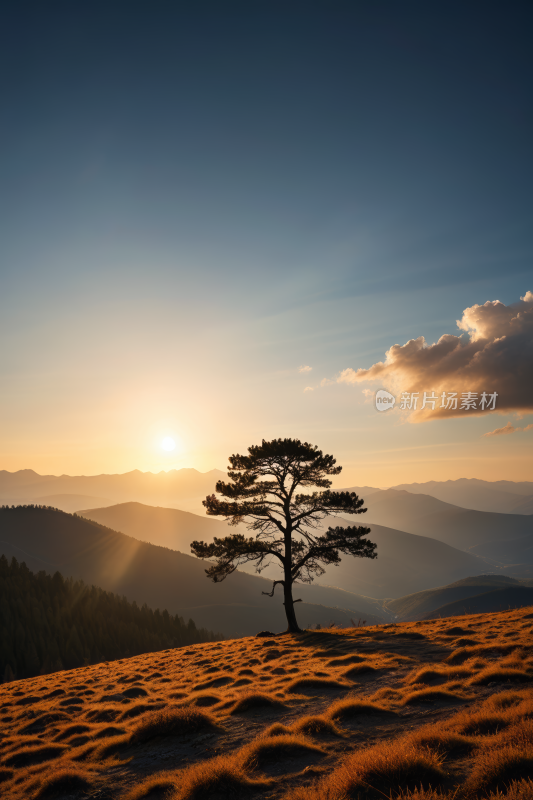 山上的树日落高清风景图片