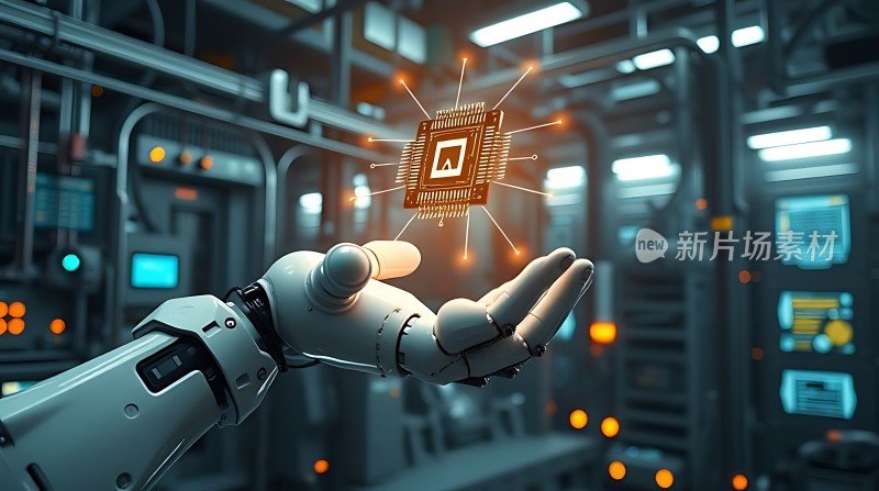 机器人手握芯片科技感十足