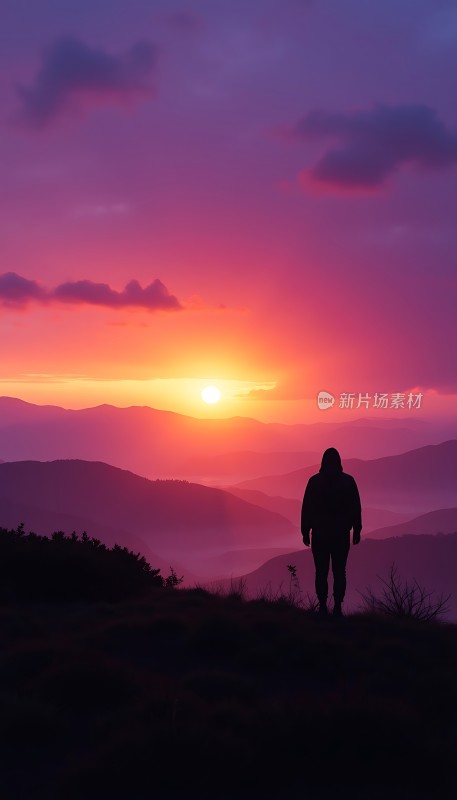 日出时分的山巅剪影