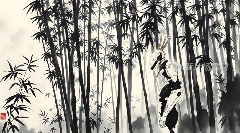 竹影下的机械战士