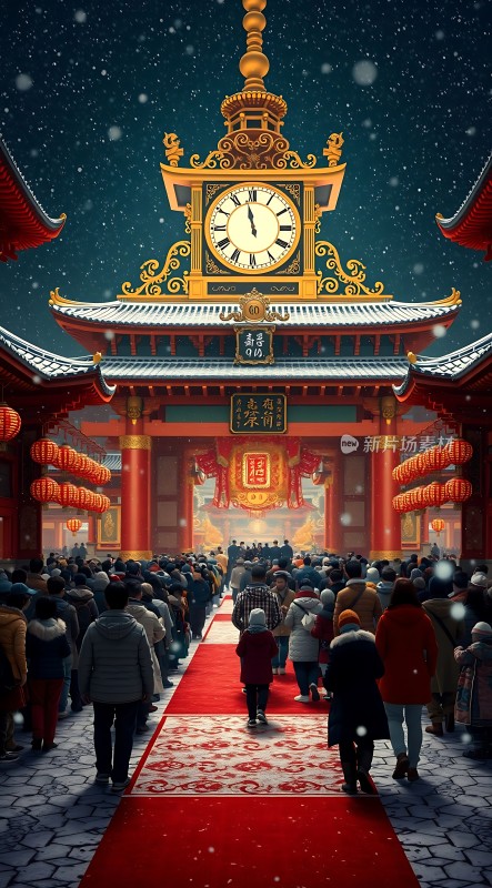 春节庙会红毯上的欢乐时光