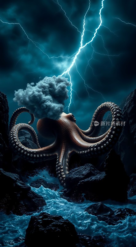 深海风暴中的神秘章鱼