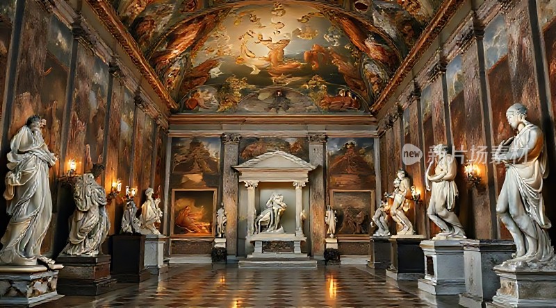 艺术殿堂雕像与壁画交织的辉煌空间