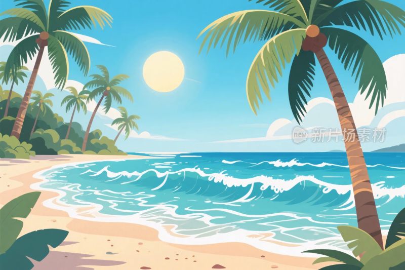 海滩椰林插画
