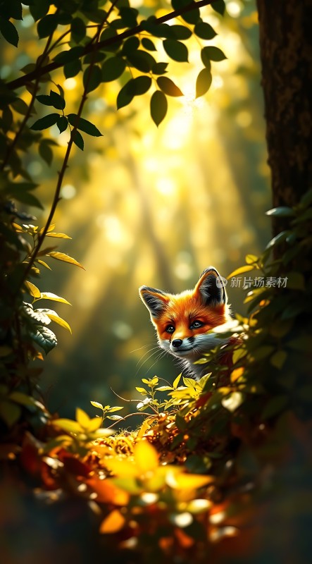 阳光下的红狐探出头