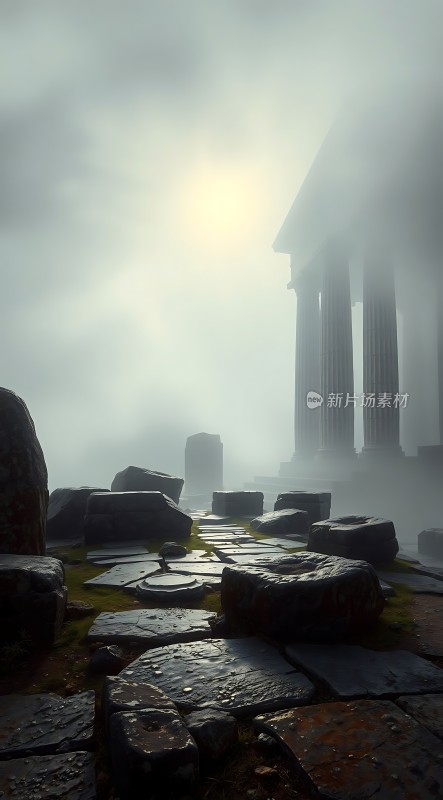 晨雾中的古老遗迹
