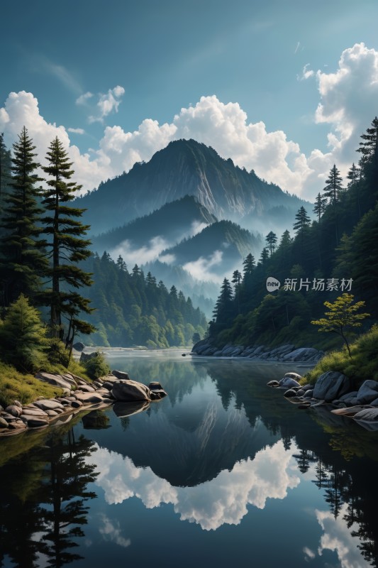 一座山一个湖高清风景图片