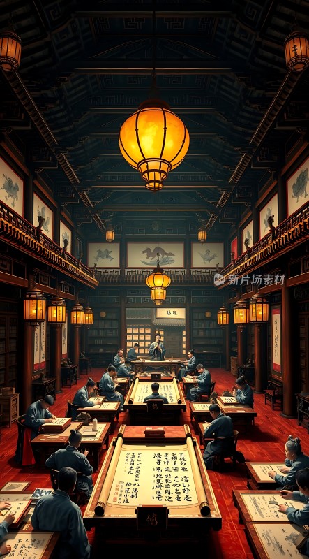 古风学堂书生挥毫泼墨