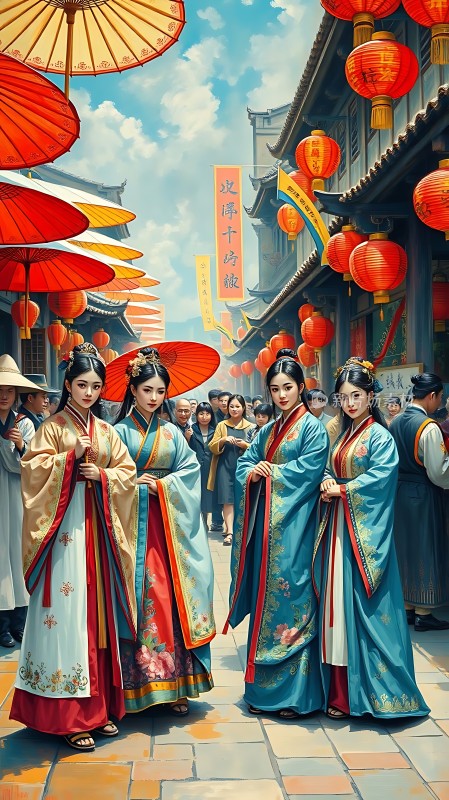 汉服佳人古风街景