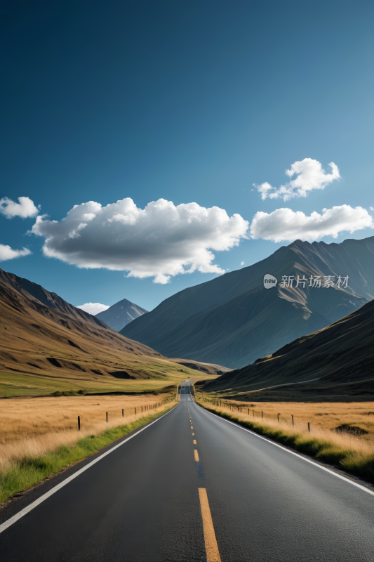 一条长长的路穿过一片开阔的田野风景图片