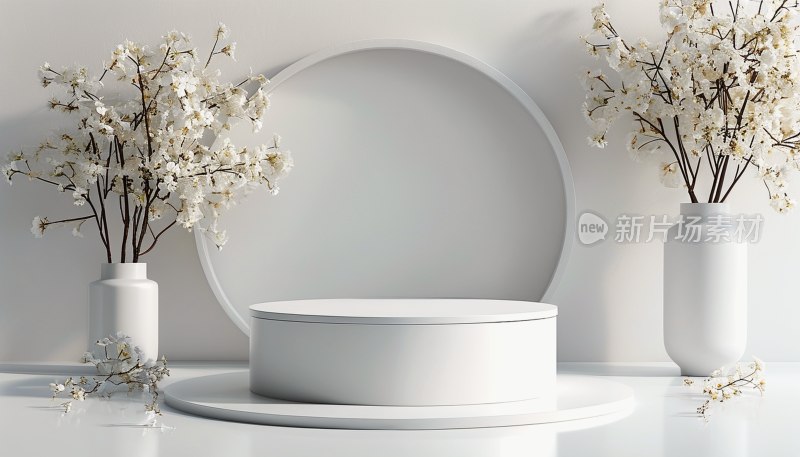 纯白圆柱展示架