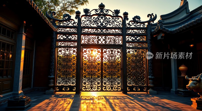 古韵大门日落映照