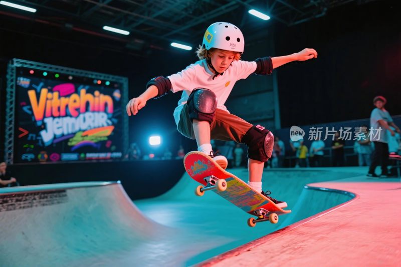 小孩在滑板场地玩滑板