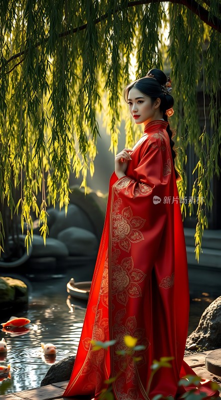 汉服佳人柳下倩影