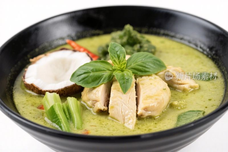 绿色咖喱鸡汤美食摄影