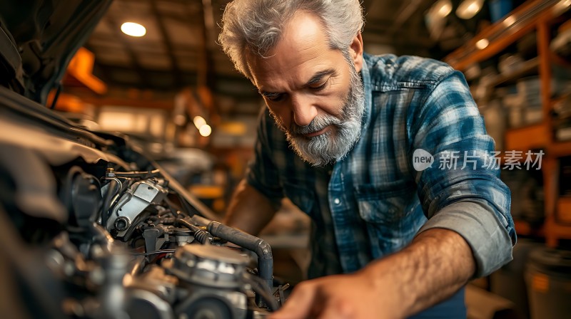 机械师专注检修汽车引擎