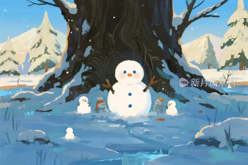 雪地雪人卡通场景