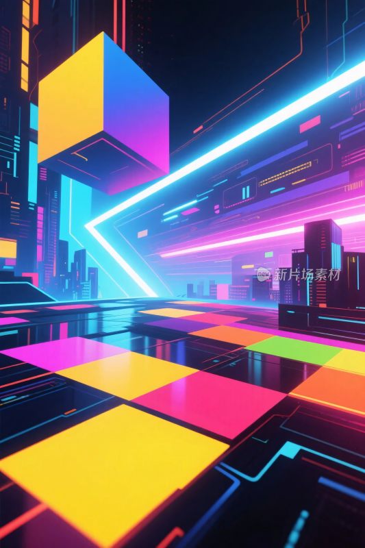 未来城市霓虹场景插画