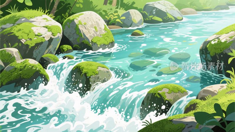 山间溪流插画