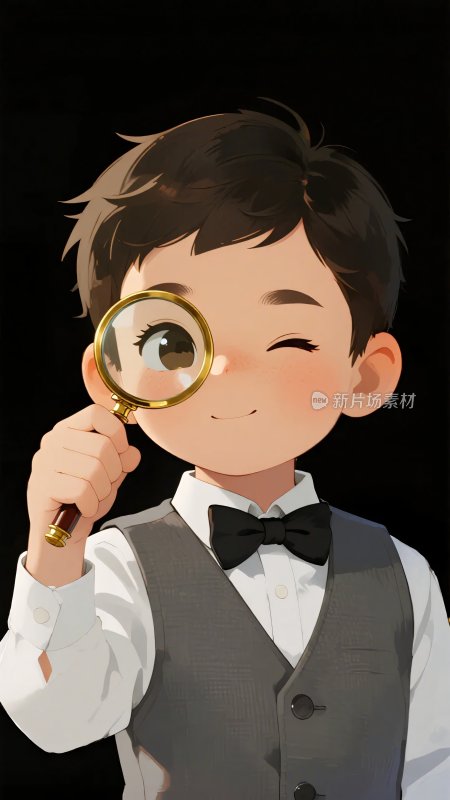 手持放大镜的可爱小男孩