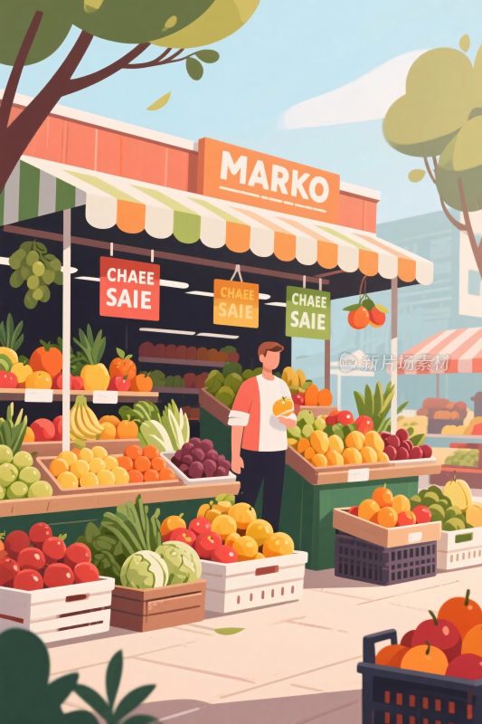 水果集市插画