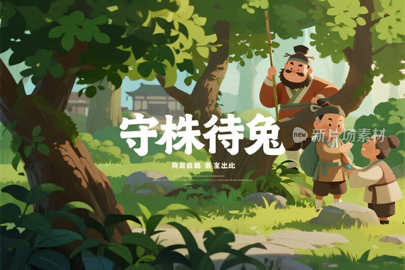 守株待兔寓言插画