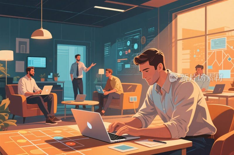 办公室团队协作插画
