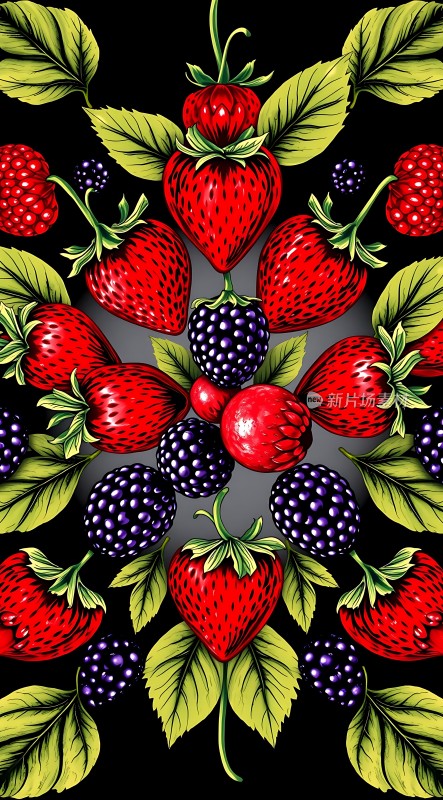 草莓黑莓水果图案