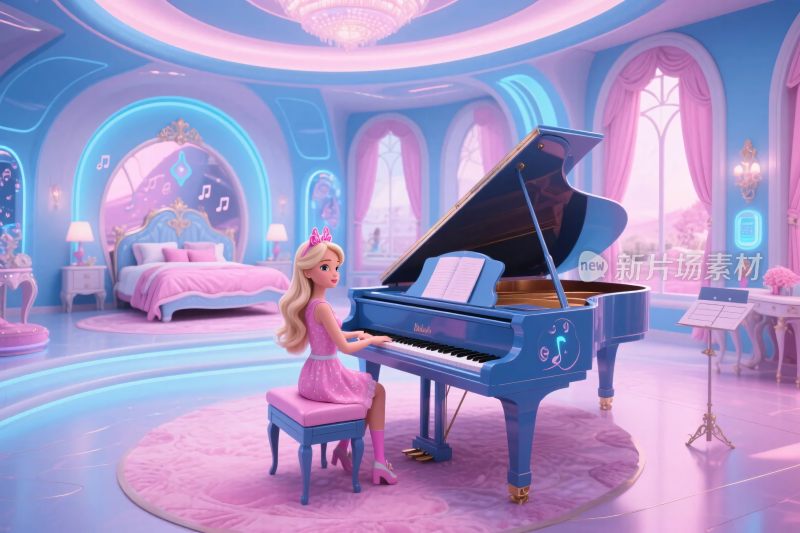 芭比梦幻房间钢琴场景