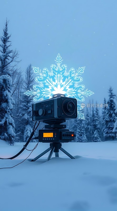雪地里的摄像机与雪花