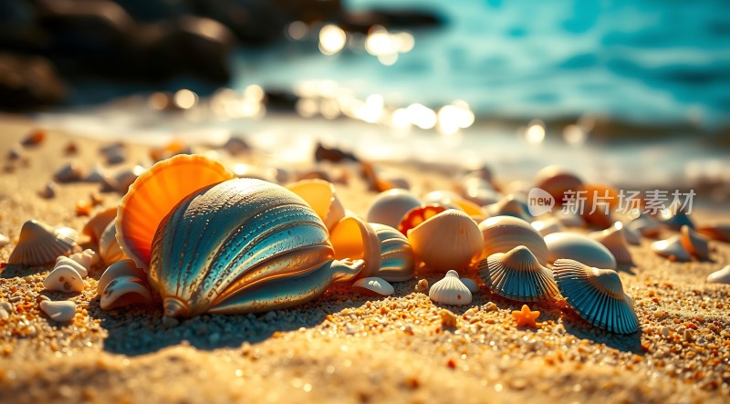 阳光下的贝壳沙滩