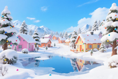 冬季童话般的雪景和孩子们堆雪人 冬季童话般的雪景和孩子们堆雪人