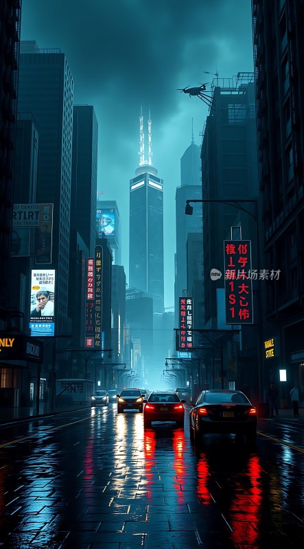 霓虹灯下的都市雨夜