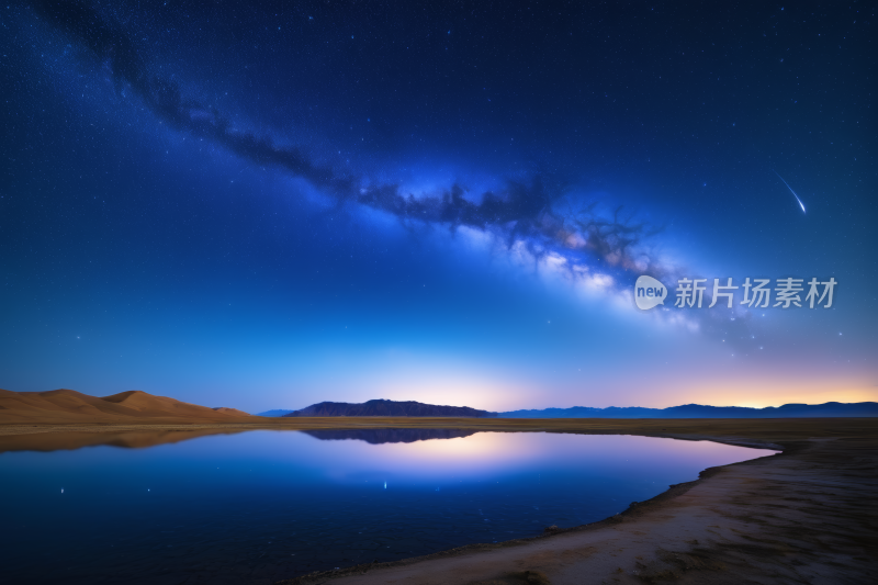 湖面上的星空中间一颗明亮的星星风景图片