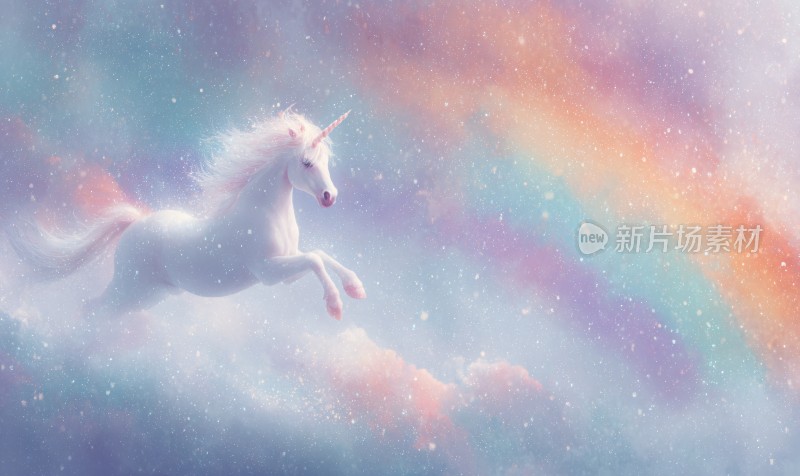 梦幻独角兽飞跃彩虹图景