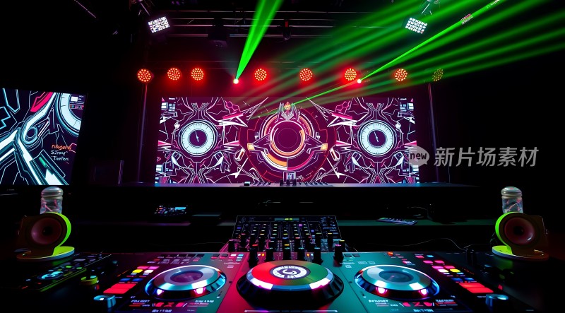 新片场素材 现代化舞台灯光与DJ设备