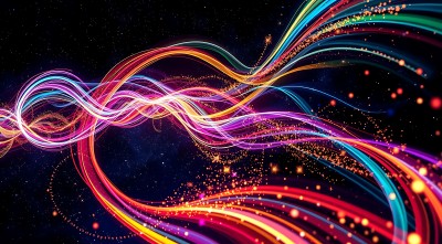 五彩斑斓的光彩线条在黑暗背景中交织 五彩斑斓的光彩线条在黑暗背景中交织