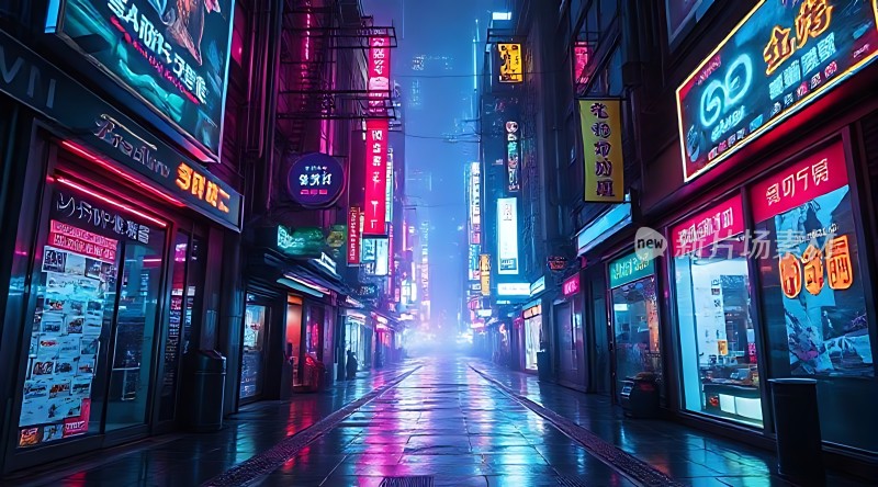 霓虹灯下的繁华街道