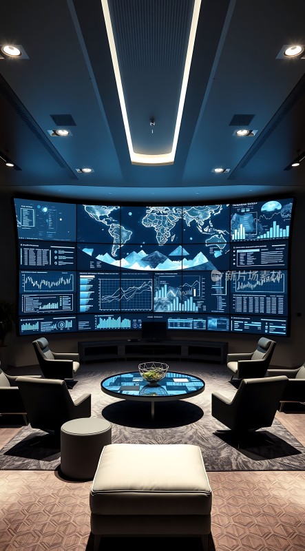 科技感会议室未来主义风格数据分析中心