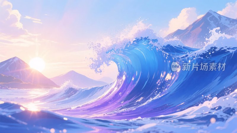 海边壮丽的波浪景观