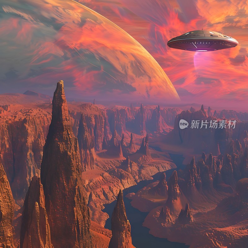 外星飞船探索神秘峡谷