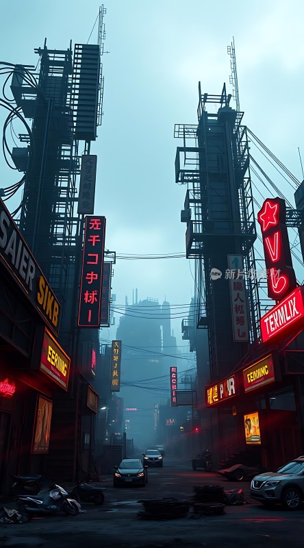 霓虹灯下的未来都市街道