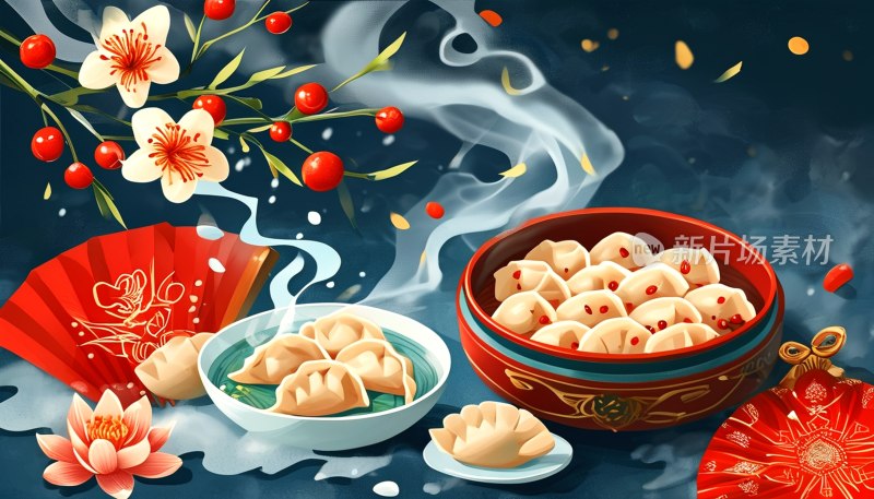 喜庆饺子剪纸画