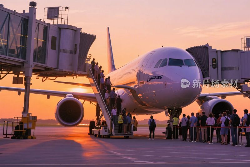机场飞机登机乘客场景