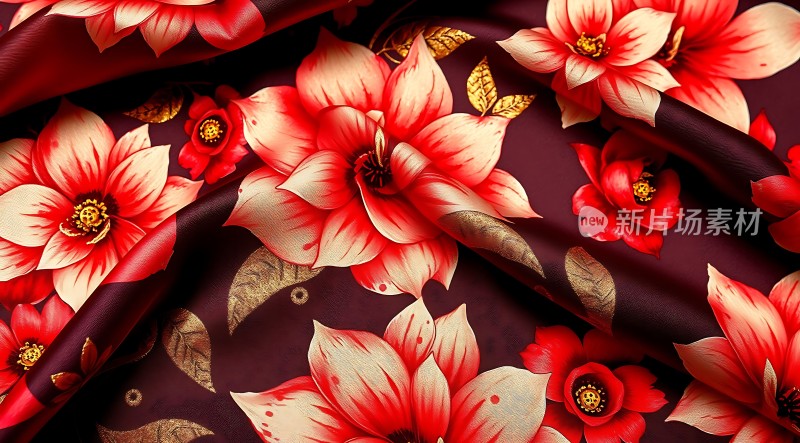 红白相间花朵图案布料