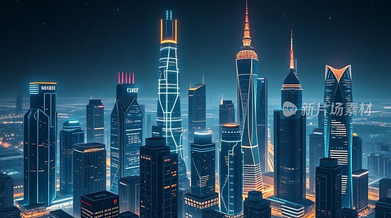 未来都市夜景高楼林立霓虹闪烁