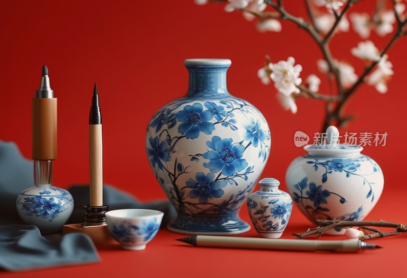 红蓝瓷纹文房器